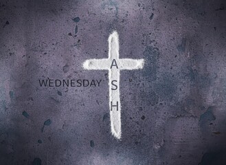 Ash Wednesday cross on dark textured background, religious symbol made of ashes representing Christian faith, repentance, Lent, spiritual reflection
