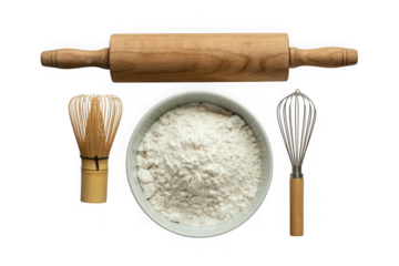 Wooden Rolling Pin and Baking Tools on Isolated Transparent Background