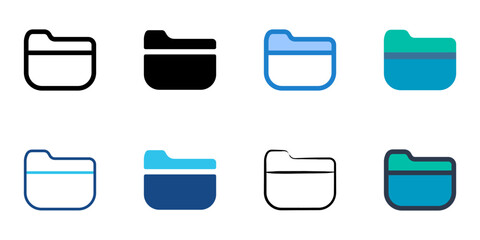 Folder icons set multiple style collection. Editable stroke 
