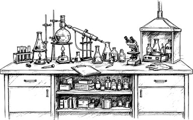 chemistry lab equipments sketch 