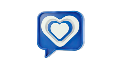 3D Blue speech bubble with layered hearts on transparent background