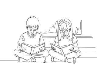 Children reading books together in a quiet moment