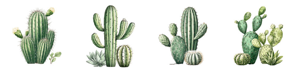 Watercolor Cacti Set - Desert Plants Illustrations Isolated