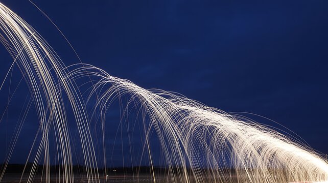 Light painting with steel wool in the dark night sky
