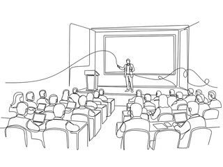 Obraz premium Businessman presenting to engaged audience in modern conference room