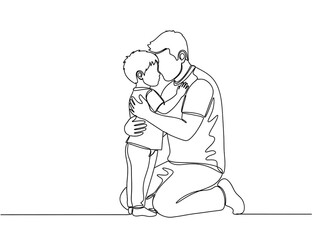 Obraz premium Loving father kneeling and hugging his little son warmly