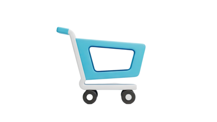 3D shopping cart icon on transparent background