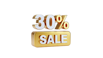 3D 30% Sale golden badge on transparent background