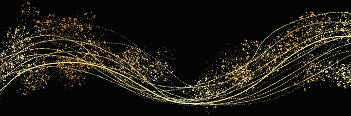 クリスマス風金のブラシストロークが輝く豪華,横長黒背景