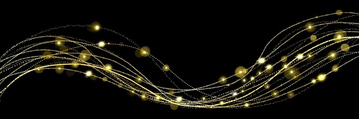 クリスマス風金のブラシストロークが輝く豪華,横長黒背景