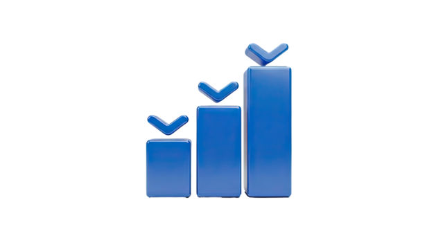 3D Blue Bar Chart with Downward Arrows on transparent background - Powered by Adobe