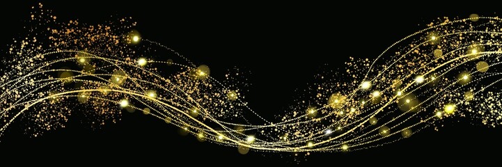 クリスマス風金のブラシストロークが輝く豪華,横長黒背景