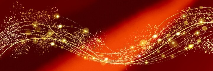 ラグジュアリーな金のブラシストロークが輝く豪華レッドカーペット風横長背景