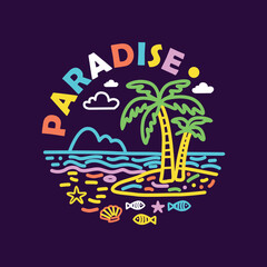 Obraz premium Vibrant Tropical Island Paradise Illustration 