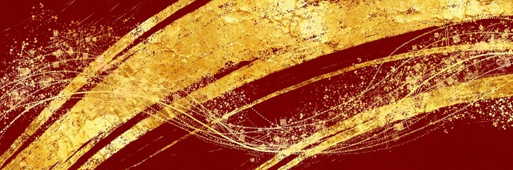 お正月背景風金箔ブラシストロークが輝く横長えんじ色背景