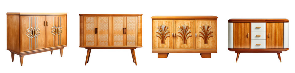 Vintage Wooden Cabinets: Set of Four Retro Furniture Pieces
