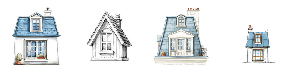 Obraz premium Quaint European House Set: Hand-Drawn Watercolor Illustrations