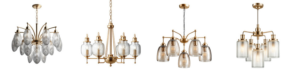 Elegant Gold Chandeliers Set with Glass Shades for Interior Design