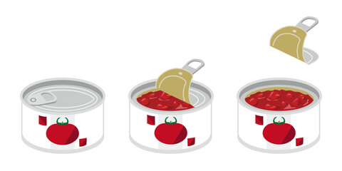 缶切り不要のカットトマトの缶詰を開けるイラスト　ミニサイズ