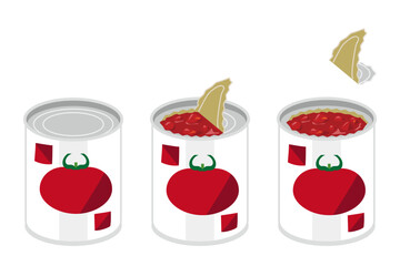 カットトマトの缶詰を開けるイラスト