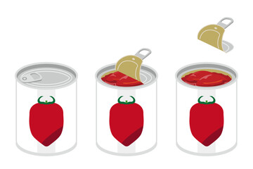 缶切り不要のホールトマトの缶詰を開けるイラスト
