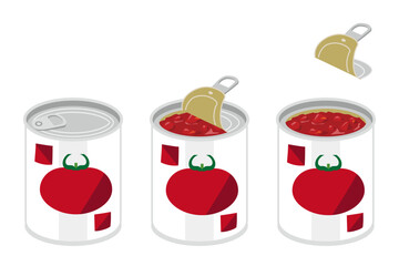 缶切り不要のカットトマトの缶詰を開けるイラスト