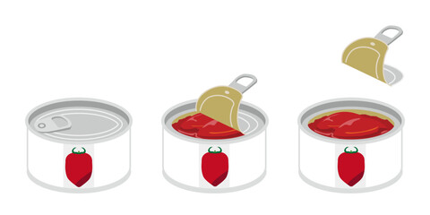 缶切り不要のホールトマトの缶詰を開けるイラスト　ミニサイズ