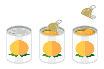 缶切り不要の黄桃の缶詰を開けるイラスト