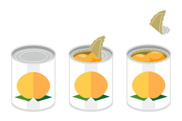 黄桃の缶詰を開けるイラスト