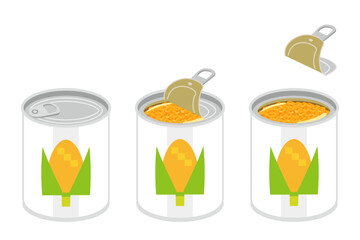 缶切り不要のトウモロコシの缶詰を開けるイラスト