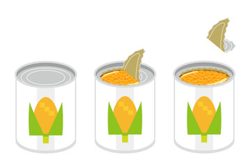 トウモロコシの缶詰を開けるイラスト