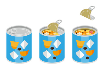 缶切り不要のみつ豆の缶詰を開けるイラスト