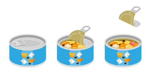 缶切り不要のみつ豆の缶詰を開けるイラスト　ミニサイズ