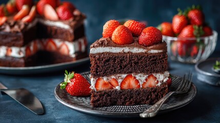 いちごがたっぷり使われたチョコレートケーキ