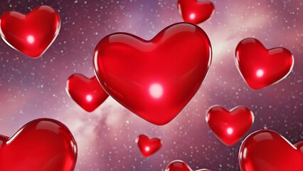 Valentine's Days Glossy Y2K Red Heart Floating in the Atmosphere of Ethereal Galaxy