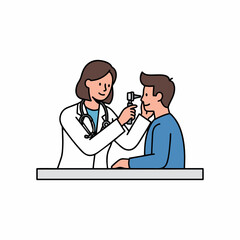 Female Doctor Examining Male Patient Eye with Ophthalmoscope Illustration