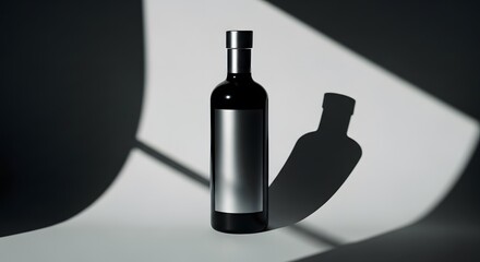 Dark Wine Bottle with Shadow on White Background