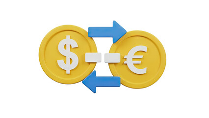 3D Dollar to Euro Currency Exchange on transparent background