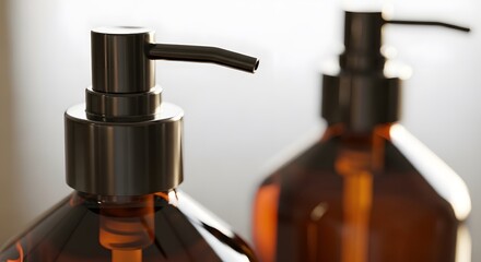 Amber Soap Dispensers with Black Pumps on White Background