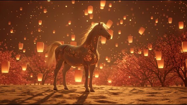 Magical Horse Lantern Festival Understarry Night Sky Creativity