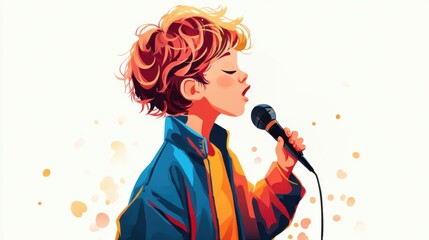 マイクを持ち歌う少年