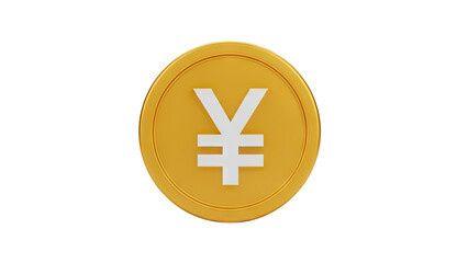 3D Gold coin with Japanese Yen symbol on transparent background