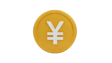 3D Gold coin with Japanese Yen symbol on transparent background