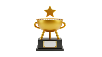 3D Gold Grill Trophy with Star on transparent background