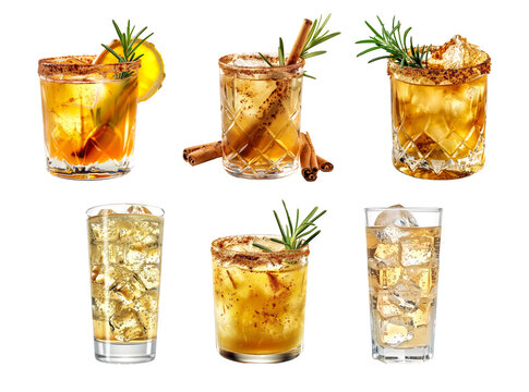Ginger ale with ice cubes and lime at the rim isolated on white transparent background.