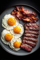 目玉焼きとベーコンとステーキ