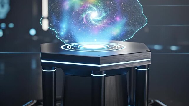 Cosmic display on a technological platform with a blurred background, for concept art
