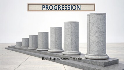 A sequence of five grey stone pillars representing progression and advancement in a clean, modern setting, symbolizing growth.