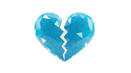 3D Broken Heart Geometric on transparent background
