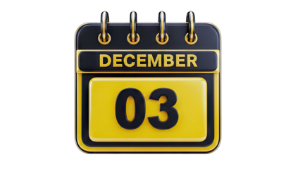 3D December 03 Calendar Date Icon on transparent background